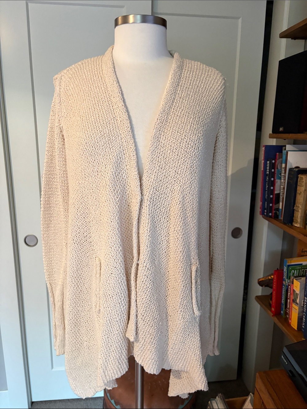 Free People Cream Open-Front Knit Cardigan